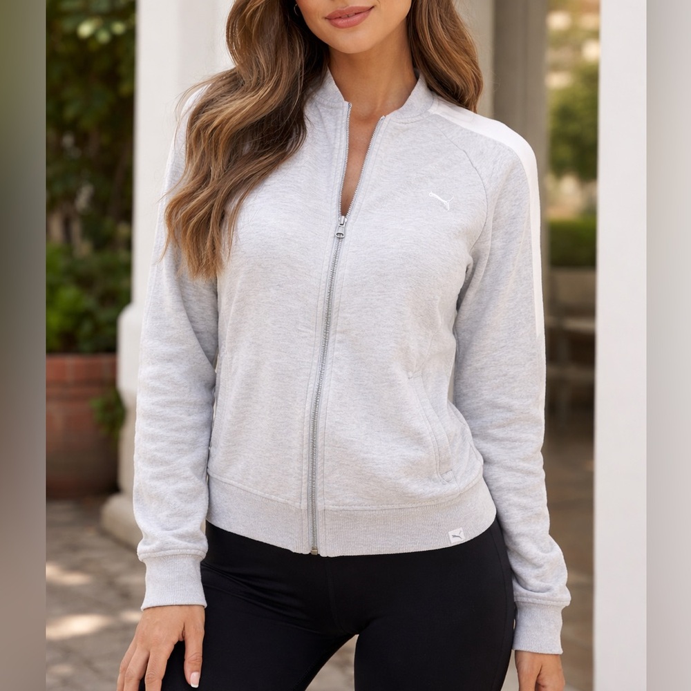 Puma Women's Light Gray Bomber Jacket, size:L/G